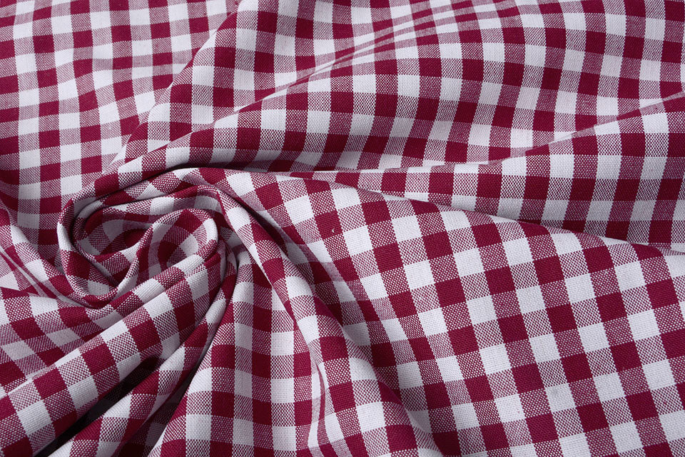 Gingham Check 8 MM Bordeaux - 65% Cotton 35% Polyester, ± 150 cm, ± 160 gram/m²