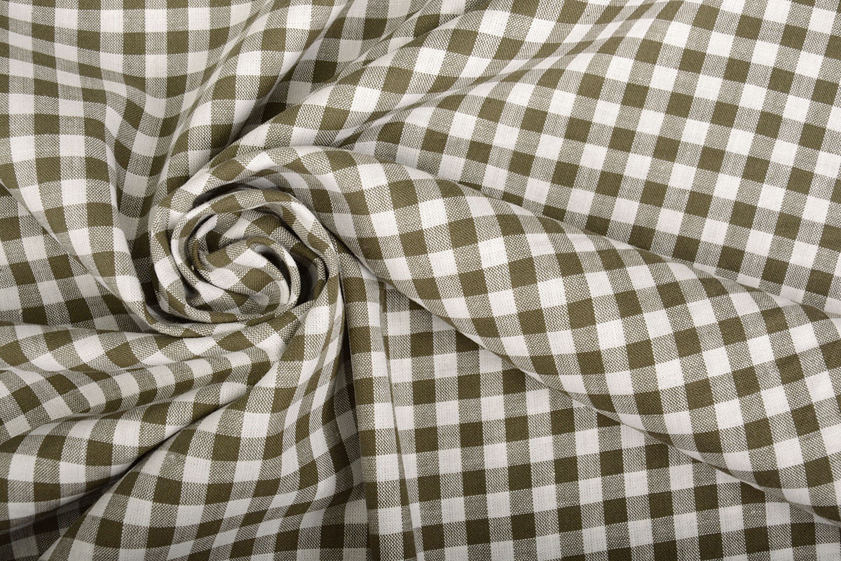 Gingham Check 8 MM Dark Khaki - 65% Cotton 35% Polyester, ± 150 cm, ± 160 gram/m²