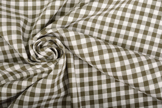 Gingham Check 8 MM Dark Khaki - 65% Cotton 35% Polyester, ± 150 cm, ± 160 gram/m²