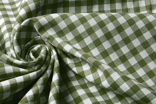 Gingham Check 8 MM Moss Green - 65% Cotton 35% Polyester, ± 150 cm, ± 160 gram/m²