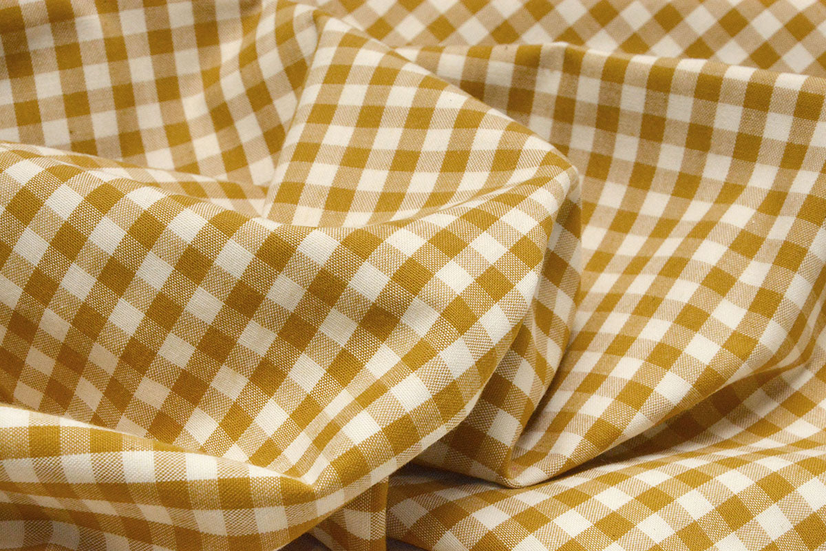 Gingham Check 8 MM Mustard - 65% Cotton 35% Polyester, ± 150 cm, ± 160 gram/m²