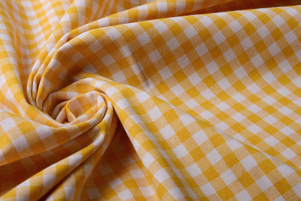 Gingham Check 8 MM Yellow - 65% Cotton 35% Polyester, ± 150 cm, ± 160 gram/m²