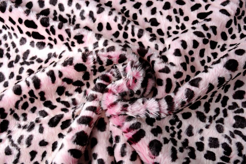 Hairy Imitation Fur Cheetah Print Pink - 100% Polyester, 150 cm, ± 460 gram/m²