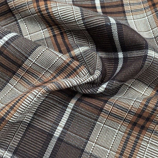 Lurex Brown Blend Check Fabric textile image 1