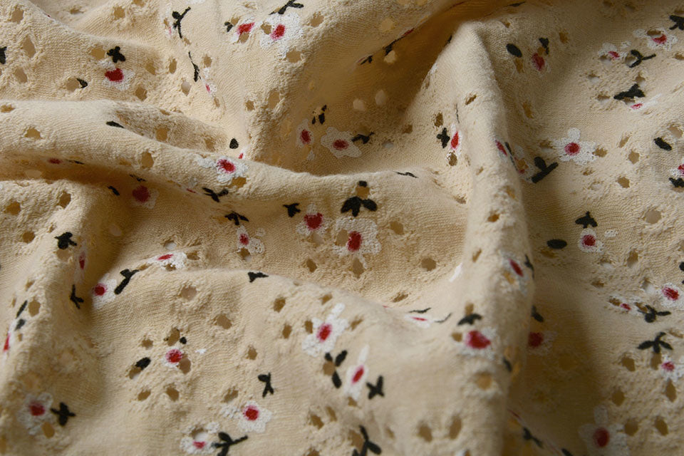 Cotton Jersey Embroidery Flowers Natural textile image 2