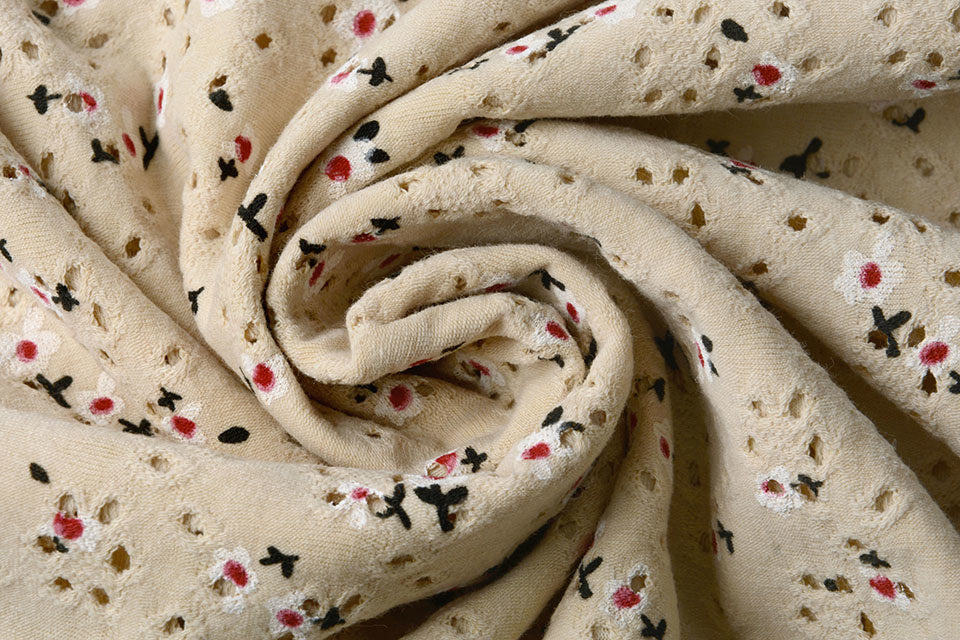 Cotton Jersey Embroidery Flowers Natural textile image 3