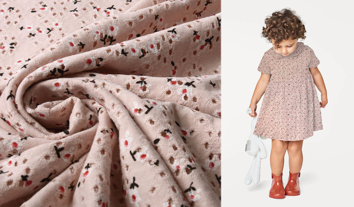 Cotton Jersey Embroidery Flowers Powder Pink - 75% Cotton 20% Polyester 5% Elastane, ± 150 cm, ± 180 gram/m²