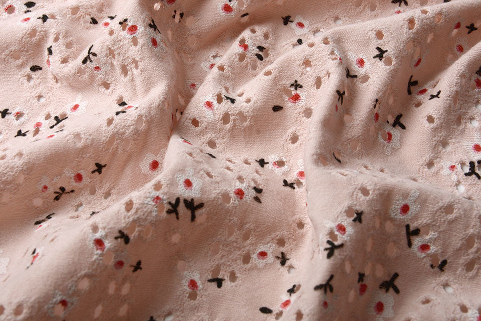 Cotton Jersey Embroidery Flowers Powder Pink textile image 3