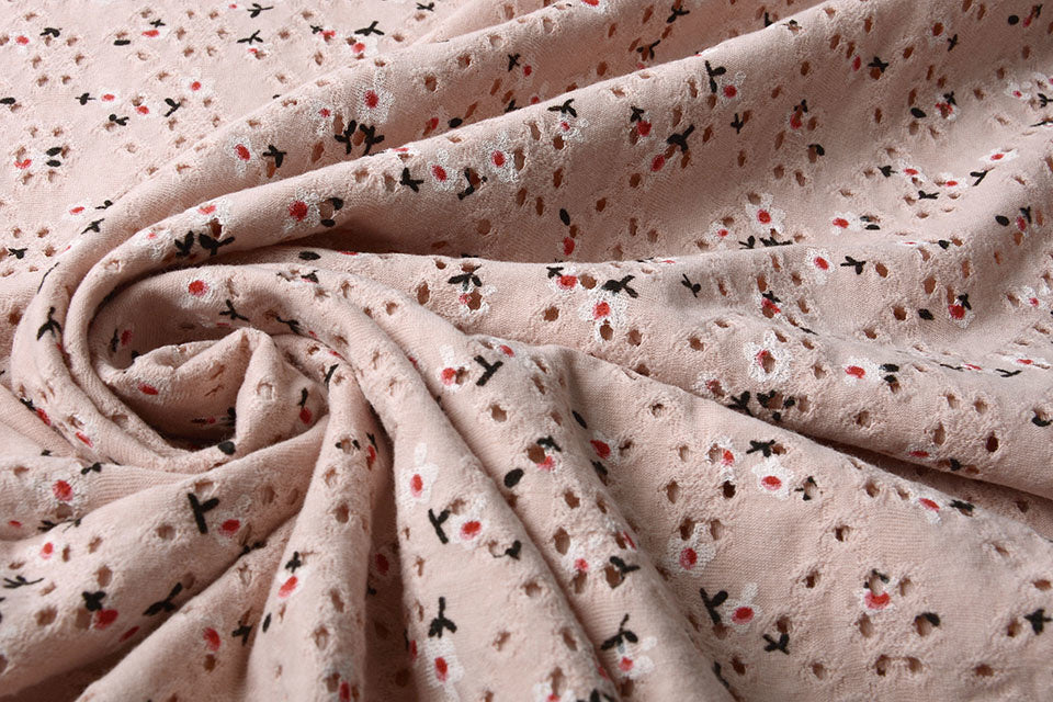 Cotton Jersey Embroidery Flowers Powder Pink textile image 2
