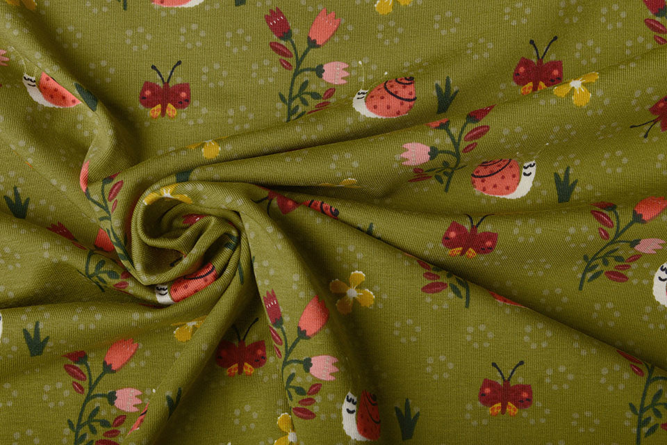 Cotton Jersey Gastropoda Moss Green - 95% Cotton 5% Elastane, ± 150 cm, ± 200 gram/m²