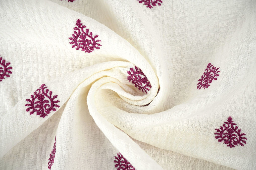 Double Gauze Embroidery Ornament - 100% Cotton, ± 130 cm, ± 130 gram/m²