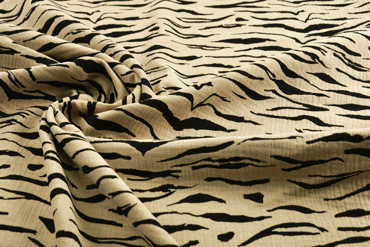Double Gauze Fabric Zebraprint Sand - 100% Cotton, ± 130 cm, ± 125 gram/m²
