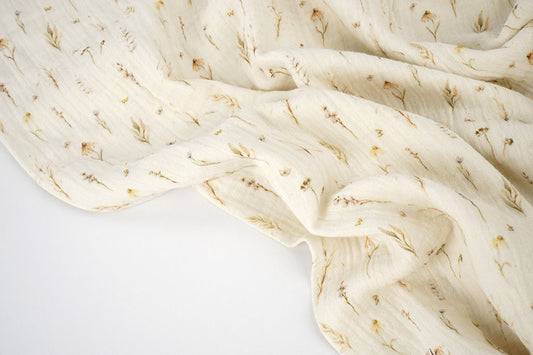 Double Gauze Wild Flowers Natural - 100% Cotton, ± 130 cm, ± 130 gram/m²