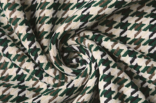 Pied De Poule Bottle Green - 80% Polyester 20% Wool, ± 150 cm, ± 390 gram/m²