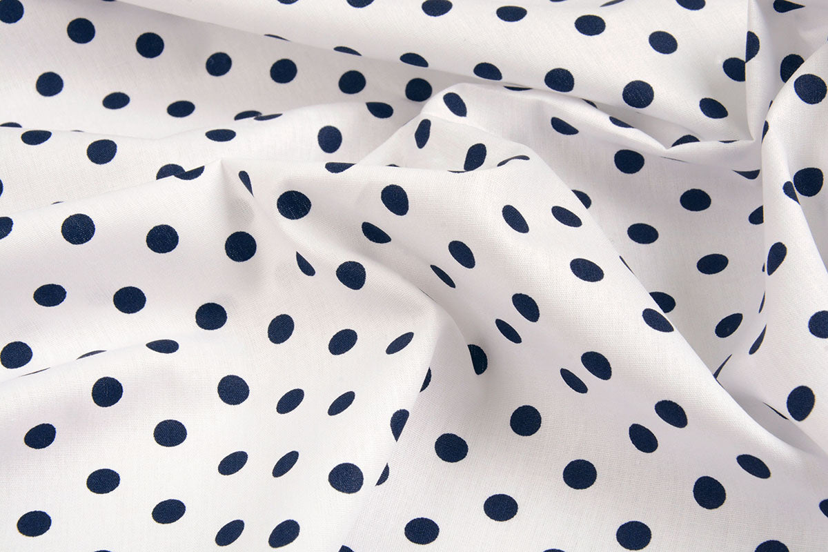 Poplin Dots White Navy - 100% Cotton, ± 150 cm, ± 125 gram/m²