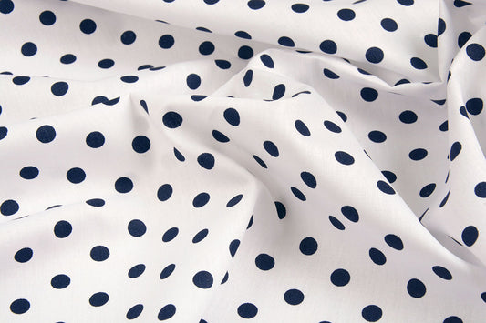 Poplin Dots White Navy - 100% Cotton, ± 150 cm, ± 125 gram/m²