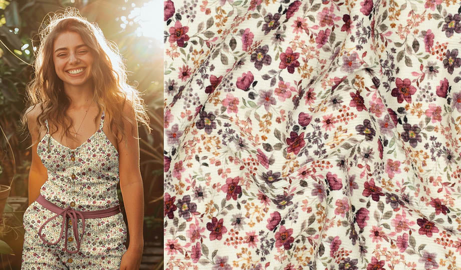 Rib Jersey Little Flowers - 95% Cotton 5% Elastane, ± 120 cm, ± 220 gram/m²