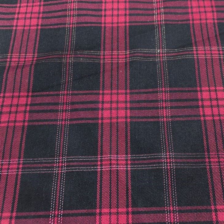 Red Black Check Fabric with Metal Thread textile image 1