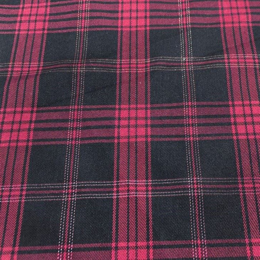 Red Black Check Fabric with Metal Thread textile image 1