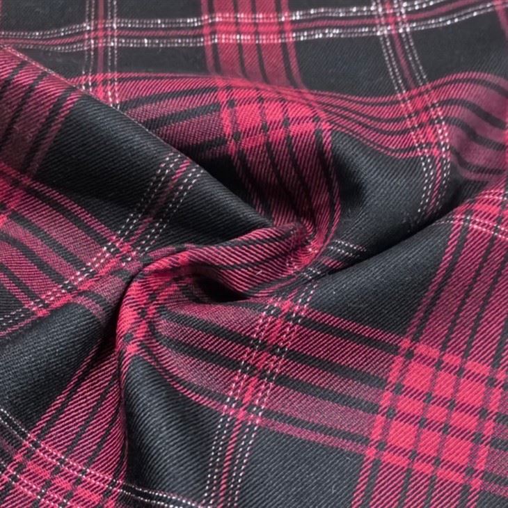 Red Black Check Fabric with Metal Thread textile image 2