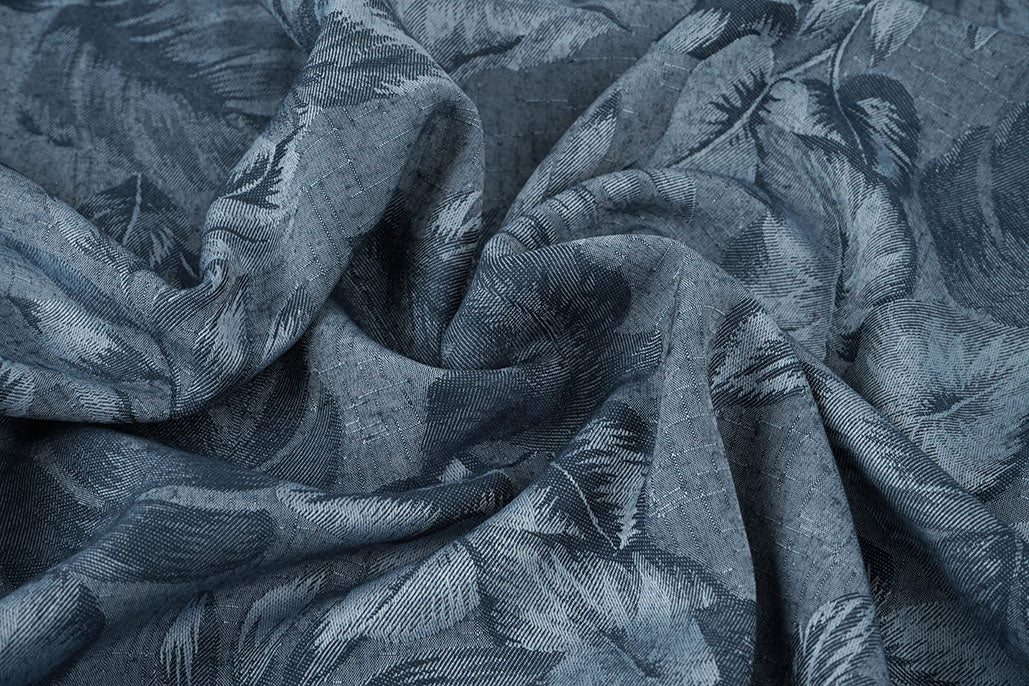Viscose Jacquard Vintage Palm Leaves Jeans Blue - 60% Viscose 40% Polyester, ± 145 cm, ± 120 gram/m²