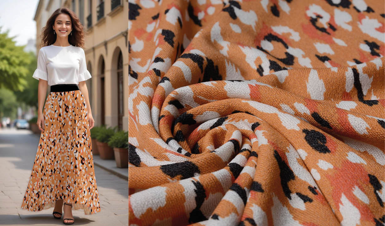 Viscose Jersey Crepe Panther Swipes Orange - 77% Viscose 20% Polyester 3% Elastane, ± 145 cm, ± 180 gram/m²