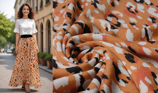 Viscose Jersey Crepe Panther Swipes Orange - 77% Viscose 20% Polyester 3% Elastane, ± 145 cm, ± 180 gram/m²