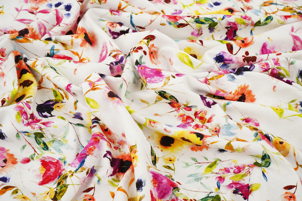 Viscose Jersey Flowers Nancy - 94% Viscose 6% Elastane, ± 150 cm, ± 240 gram/m²